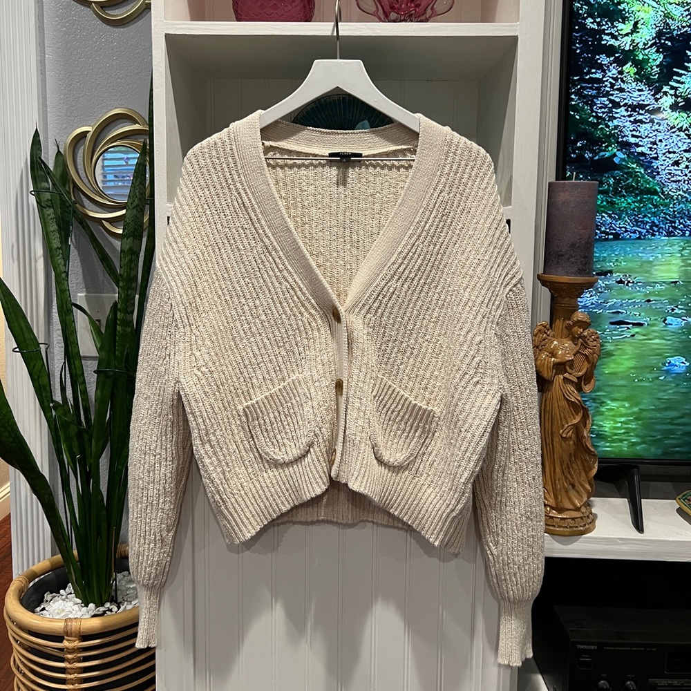 J Crew NWOT $198 Cream Ribbed Knit Cardigan Sweater